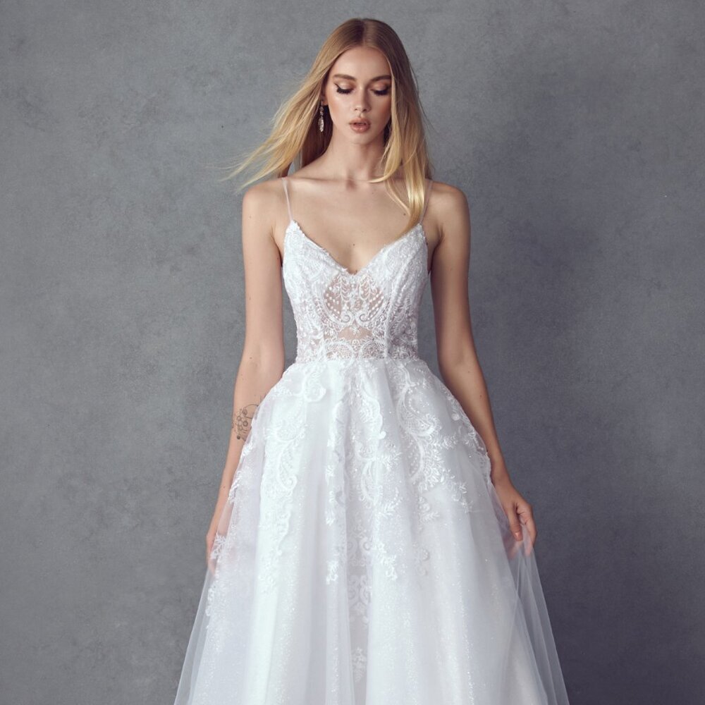 NEW FORMAL SLEEVELESS A-LINE WEDDING DRESS EMBROIDERED W/ FLORAL LACE JT2482SW